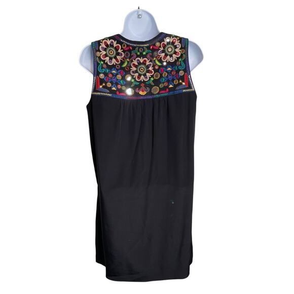 Tibi Women's Black‎ Embroidered Sleeveless Silk Dress Size 4 Aztec Boho Party - Picture 2 of 14